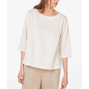 Eileen Fisher Organic Cotton Ivory Pinstripe 3/4 Sleeve Top Size Small